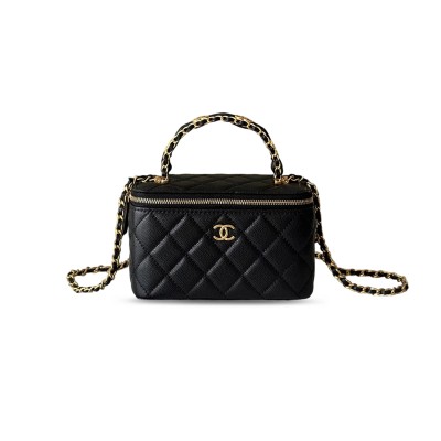CHANEL DOUBLE HANDLE MAKEUP CAVIAR QUILTED BOX 218515 (17*9.5*8cm)